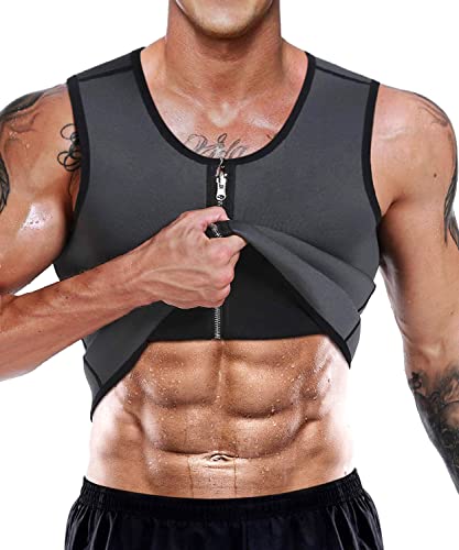 NonEcho Men Sauna Sweat Vest Weight Loss Waist Trainer Vest Neoprene Tank Top Shapewear Slimming Shirt Workout Suit (SS89 Dark Gray, XXXXX-Large)