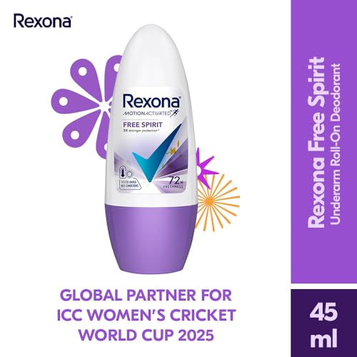 Image of Rexona Free Spirit Roll-On Motion Activated Deodorant for Women | 72-Hour Freshness | Alcohol-Free & Gentle on Skin | 45 ML