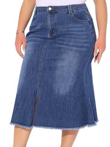 Agnes Orinda Women's Plus Size Denim Skirts Vintage High Waist A Line Fishtail Midi Jean Skirt with Pockets2