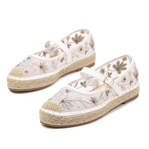 Agodor Espadrilles for Women Mary Jane Ballet Flats Woven Platform Espadrille Outsole Canvas Summer Slip-On Ballerina Flats