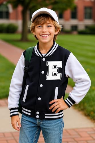 Image of BAICAIYU Kids Baseball Jackets Boys and Girls Varsity Coat Buttons Cardigan Letter Sport Letterman School Jacket