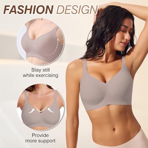 Image of Greoay Bras for Women Wireless Push Up Seamless Wire-Free Bras Full Support T-Shirt Bra V Neck Comfortable Adjustable Bra
