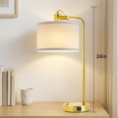 Gold Table Lamp Set of 2, USB A+C, 180° Adjustable Bedside Lamps, Dimmable by Luvkczc - Used condition - Image 5
