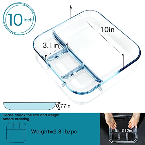 Nutriups Glass Divided Plate Quadrate Glass Compartment Plate Glass Sectional Plate Glass Plate With Dividers, 10 In #TOP1