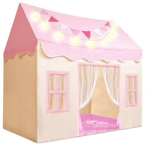 SYNCFUN Play Tent for Kids,Indoor & Outdoor Tent with Blanket,LED Lights & Flags for Toddler,Spacious 51*35*52 Inch,Playhouse for Kids,Ideal Private Space for Reading & Play for Boys & Girls Age 3-7 Cover