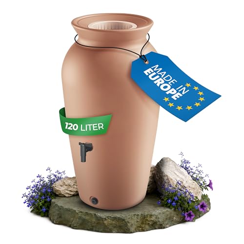 YourCasa Amphore de pluie 120-230 litres [DropCatcher] avec panier filtrant et robinet - Réservoir à eau de pluie résistant au gel en plastique - Baril à...
