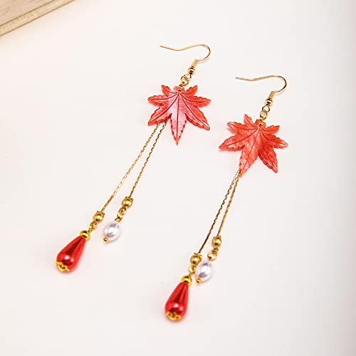 GBAHFY Red Maple Leaf Tassel Earrings Asian Inspired Chinese Style Dangle Earrings for Women Autumn Party Jewelry - Image 8