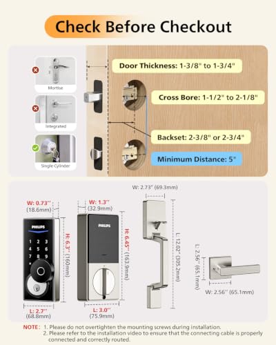 Philips WiFi Smart Lock with Handle Set, APP Remote Control, Voice Control | Built-In WiFi, No Hub Needed, Fingerprint Unlock, PIN Code, Front Door Lock Set, Touchscreen Backlit Keypad, Auto-Lock, Keys - image 9