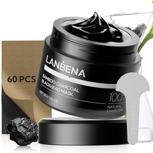LANBENA Blackhead Remover, Bamboo Charcoal Blackhead Mask Deep Cleansing Peel off Mask & 60Pcs Nose StripsBlack Heads Remover from Face