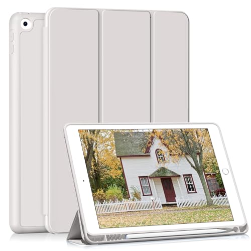 Image of Case for iPad 9th Generation 2021 / iPad 8th Gen 2020 /iPad Cover 7th Generation 2019, Silicone Case with Pencil Holder for iPad 9 /8 /7 10.2 inch, Auto Sleep /Wake, Grey