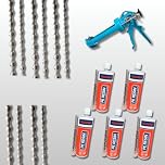 380ml Polyester Resin Kit Helical Bar for Crack Stitching and Brick Repair 10 Helical Bars, 5 Resin and Heavy Duty applicator Gun