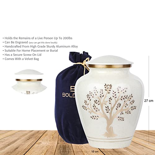 Image of Tree of Life Large Cremation Urn for Human Ashes | 200 Cubic Inches | Decorative Urn for Ashes Adult Female & Male, Funeral Urns - Pearl Marble