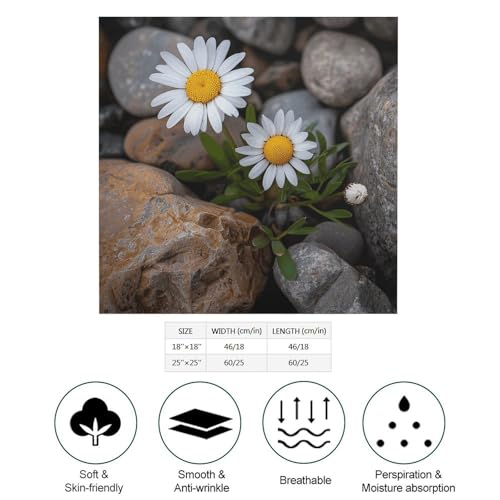 Silk Like Head Scarf for Women Square Breathable Neck Scarf Daisies And Rocks Satin Bandanas Fashion Silk Feeling Scarfs Boho Headwear Sleeping Hair Scarfs 18"×18"2