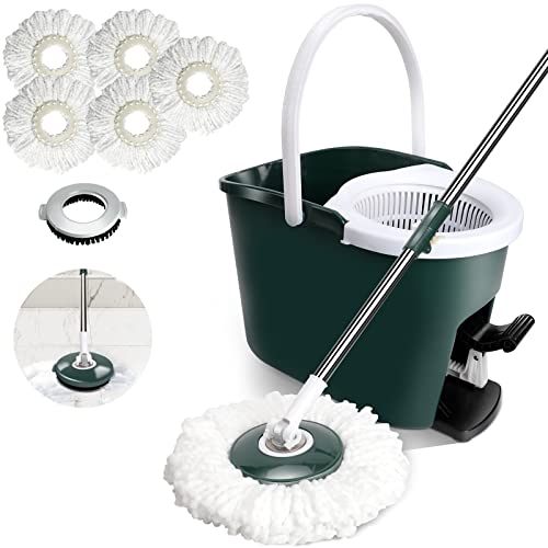 Mid Balai Serpillère Seau Essoreur, Sceau Menage Essoreur à Pédale avec Balai Rotatif à 360°, Mop Serpillere Seau Essoreur avec 5 Têtes Réutilisables - Envoyer La Tête de Brosse à Récurer