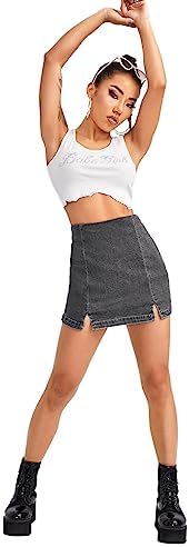 Floerns Women's Casual Split Hem High Waist Denim Skorts Skirt Shorts