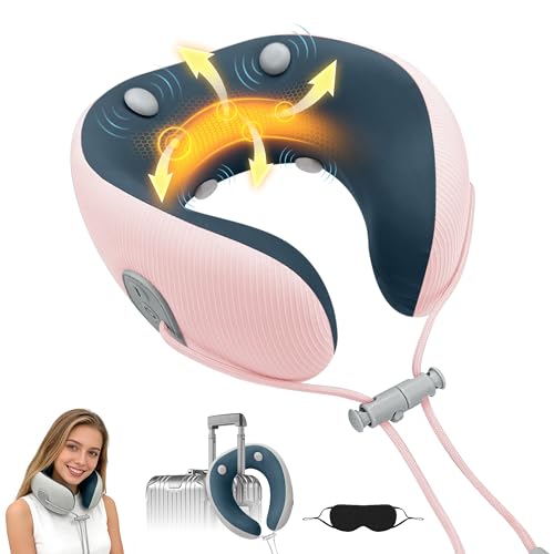 Medicane Neck Travel Pillow with Massage Neck Pillows with Heat & Gentle Vibration Massage with Ergonomic Foam Perfect for Airplane Car Office Home Pain Relief Sleeping Traveling Long Flight