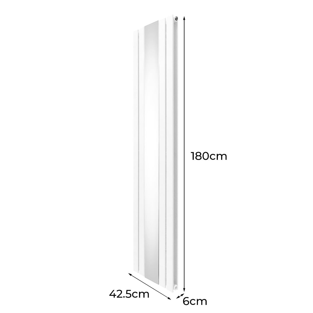 Radiatore con specchio 1800mm x 425mm e valvole TRV cromate Radiatore di design a doppia colonna verticale in acciaio al carbonio Bianco Kit di fissaggio e staffe con spazzola di pulizia