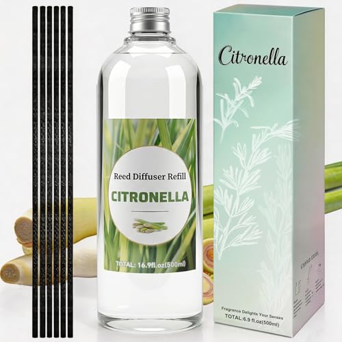 Image of STRN Citronella Reed Diffuser Set, Lemongrass Diffuser Oil Refill, with 6 Sticks 500ML(16.9fl.oz), Room Fresheners for Home, Long-Lasting Scented Fragrance for Summer, Living Room, Bedroom, Office