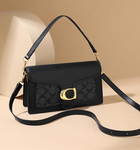 Image of Diva Dale Signature Canvas Shoulder Bag, Brown Leather with Monogram Pattern, Gold Hardware, Adjustable Strap