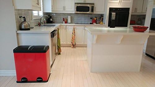 The Step N' Sort 2-Compartment Stainless Steel Trash and Recycling Bin, 16 gal, Red