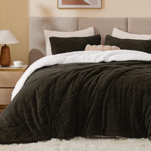 Image of BEDELITE Fluffy Sherpa King Comforter Set,Hot Chotolate