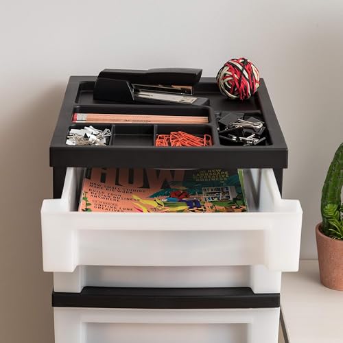Image of IRIS USA 2 Pack 7-Drawer Plastic Storage Rolling Organizer Cart with Caster Wheels for Laundry Room, Bathroom, or Closet Dresser Storage, Black /Clear