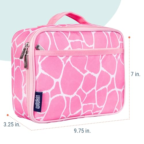 Image of Wildkin Kids Insulated Lunch Box, Pink Giraffe | Insulated, wipe-clean lunch box for school, daycare, and travel
