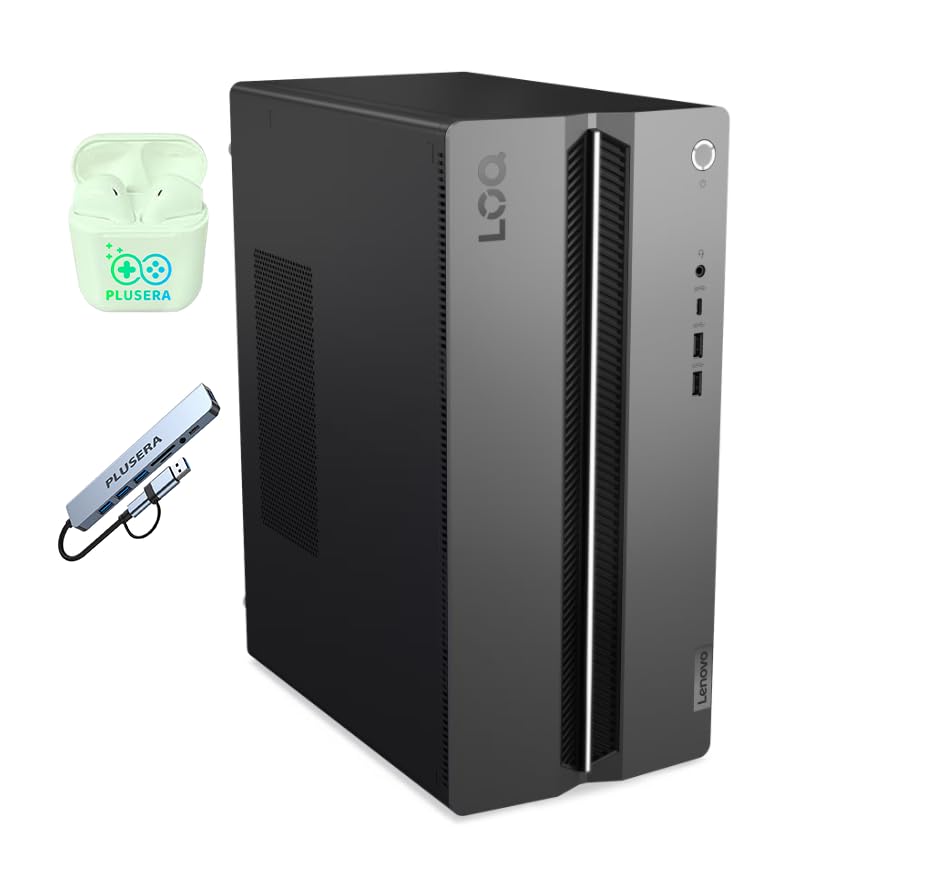 Lenovo LOQ Tower Gaming Desktop Computer, 10-core Intel i5-14400F, 16GB DDR5 RAM 512GB SSD, NVIDIA GeForce RTX 3050, Windows 11, Wired Keyboard &Mouse, PLUSERA Earphones & 8-in-1 Hub Included, Gray