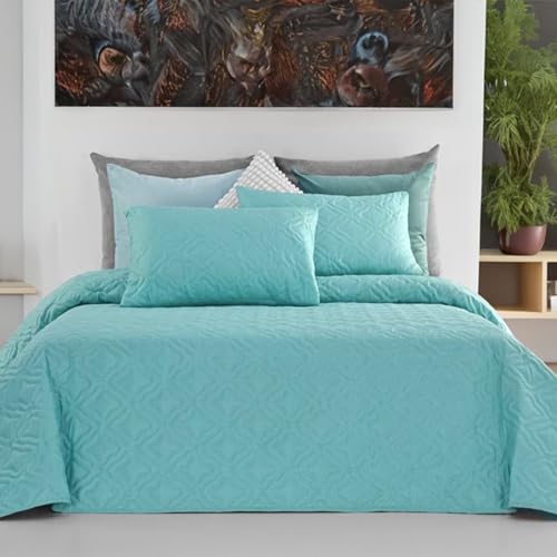 GREATOYAR Colcha Ligera para Primavera y Verano, Polyester, Cubre Cama Fina Suave, Bicolor Reversible Liso, 240x260cm Con 2 Fundas de Cojín 50x70cm, Color Turquesa