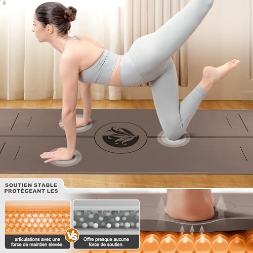 Tapis de Yoga en Caoutchouc Naturel avec Repères d’Alignement, ECO PU/TPE, Extrêmement Antidérapant, avec Sangle, Pour Yoga, Pilates et Fitness à la Maison – Image 4