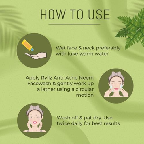 Image of RYLLZ ESSENTIALS 2% Salicylic Acid & 5% Niacinamide Anti-Acne Neem Face Wash | with Tea Tree Oil, Aloe Vera & Basil | For Acne, Blackheads, Dark Spots, Oil Control & Open Pores | 100 ml
