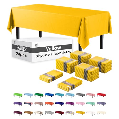 Image of Party Solids Yellow Rectangular Plastic Tablecloth - 54x108 Inch, Pack of 24
