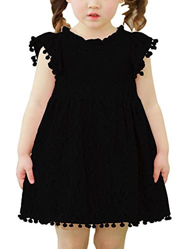Mmoitkki Toddler Girls Lace Dress Baby Girls' Flutter Sleeve Elegant Party Princess Dresses Black 2T #TOP1