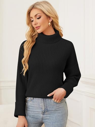 Image of ZAFUL Womens Turtleneck Pullover Sweater Casual Loose Ribbed Knit Long Sleeve Chunky Jumper Tops