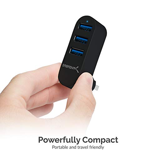 Sabrent Premium Mini Hub in Alluminio 3 Porte USB 3.0 Rotante (Rotazione di 90°/180°) [Nero] (HB-R3MB)