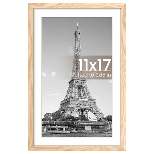 Image of upsimples 11x17 Picture Frame, Display Pictures 9x15 with Mat or 11 x 17 Without, Wall Hanging Poster Frames, Natural Style, 1 Pack