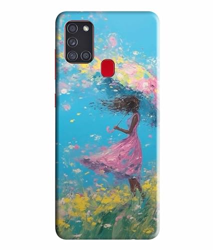 Image of Printed Hard Back Case Cover & Compatible for Samsung Galaxy A21S | Painting Girl with Umbrella (Multicolor) - D1194