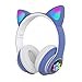 Happymore Auriculares con orejas de gato, con luces LED, inalámbricos, Bluetooth 5.0, para PC, tablet, radio FM, regalo, auriculares de juego plegables para adultos para niños estéreo