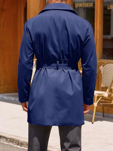 Image of Runcati Mens Double Breasted Trench Coat Notched Lapel Windbreaker Jackets Causal Overcoat With Belt
