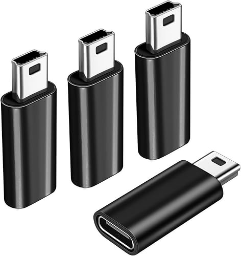 TFAK 4Pack USB-C to Mini USB Adapter Supports Charge & Data Sync Compatible with Digital Camera GPS Dash Cam MP3 Player and Other Mini Devices