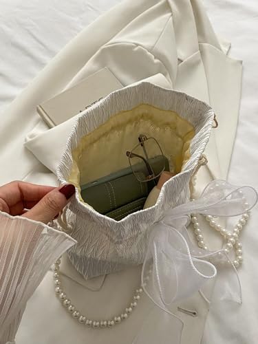 GORGLITTER Women's Bow Lace Tote Bags Floral Sheer Double Handle Mesh Shoulder Handbags2