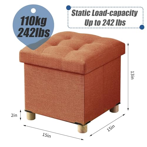 Image of BRIAN & DANY 15 Inches Ottoman with Storage, Square Small Storage Ottoman Foot Rest with Legs, Ottomans Foot Stool for Dorm, Living Room, Entryway (Burnt Orange)