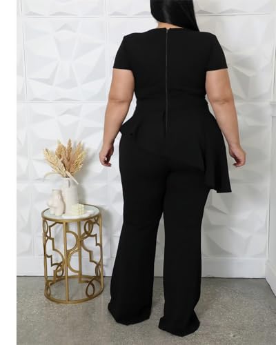 Plus Size 2 Piece Sets for Curvy Women Short Sleeve Pleated Top Wide Leg Pants Sets Pockets Business Pantsuits2