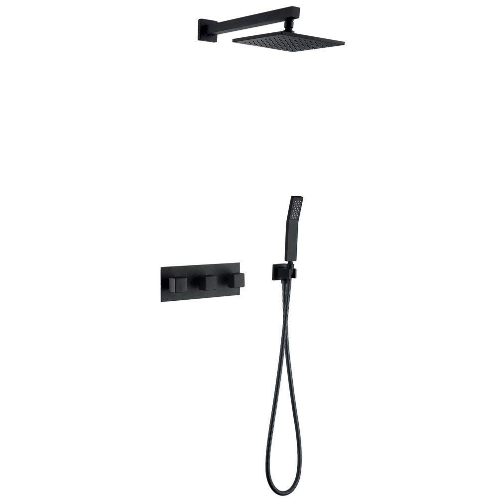 GLJTUO Shower Faucet Rainfall Brass Set Black Square 8" Rainfall Shower Mixer tap Bathroom Bathtub Faucet Waterfall Bath Solid Brass Shower System, B Decoration,G