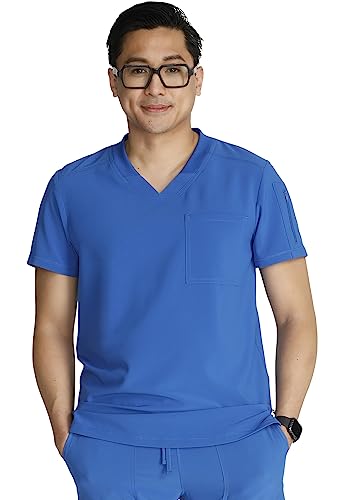 Cherokee CK824A - Camiseta médica con cuello en V para hombre, 2 bolsillos, costuras delanteras y traseras y aberturas laterales, Real, XXX-Large grandes