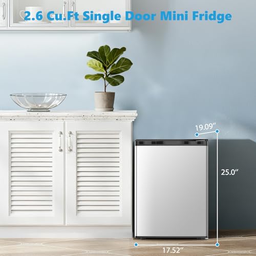 Image of COWSAR 2.6 Cu.Ft Dorm Fridge with Freezer, Single Reversible Door Compact Refrigerator, Adjustable Thermostat, 2 Removable Shelves, Commercial Drink Fridge for Bedroom, Office, Kitchen, Dorm, Silver