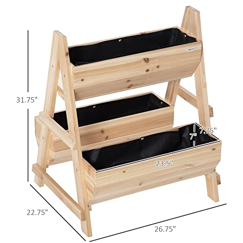Outsunny 3 Tier Verctial Raised Garden Bed, Wooden Elevated Planter Box With Fabric Liner And Drainage Holes, For Vegetables, Herbs, Flowers, Natural #TOP2