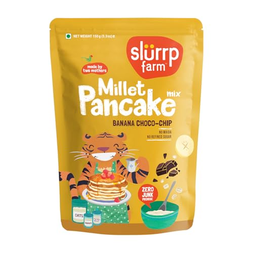 Image of Slurrp Farm NO MAIDA Instant Breakfast Millet Pancake Mix, Banana Choco-Chip And Supergrains, Natural And Healthy Food, 150g (Pack of 2)