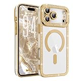 ROSEHUI Funda Magnética para iPhone 17 Pro MAX Transparente Glitter Diamond Bling Compatible con Cargador Inalámbrico Funda Antichoque Fina Cubierta Protectora Or