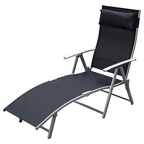 Outsunny Sonnenliege Strandliege Gartenliege Relaxliege klappbar mit Kissen Strand Metall + Stoff Schwarz 137 x 63,5 x 100,5 cm Cover